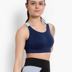 Navy Blue Solid Non-Wired Removable Padding Workout Bra