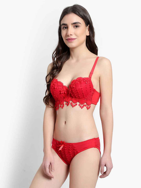 Lace-Designed Heavily-Padded Lingerie Set