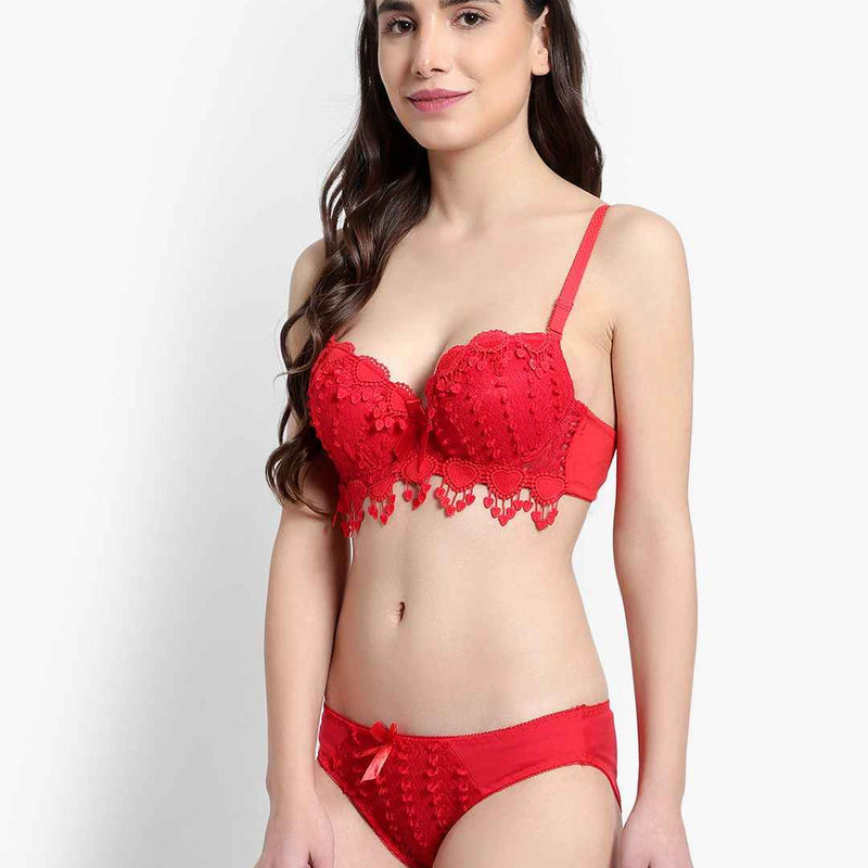 Lace-Designed Heavily-Padded Lingerie Set