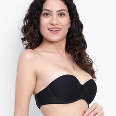 Black Women Underwired Heavily Padded Bandeau Backless Bra