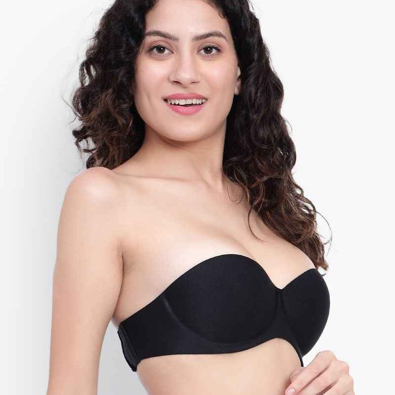 Black Women Underwired Heavily Padded Bandeau Backless Bra