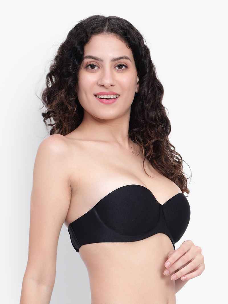 Black Women Underwired Heavily Padded Bandeau Backless Bra