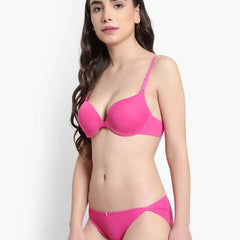 Women Pink Solid Perfect Front Closure Lingerie Set