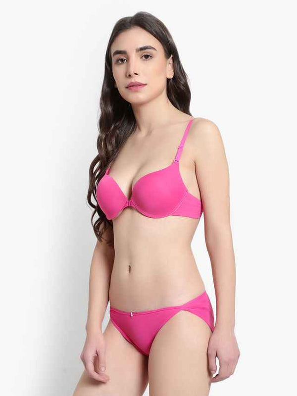 Women Pink Solid Perfect Front Closure Lingerie Set