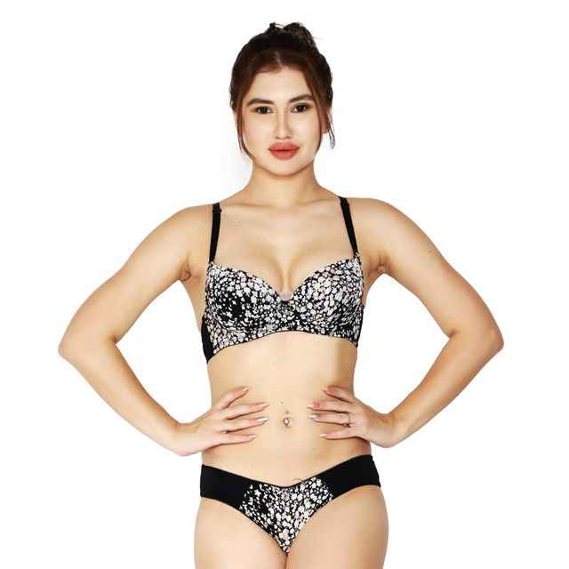 Women Black Printed Lingerie Set