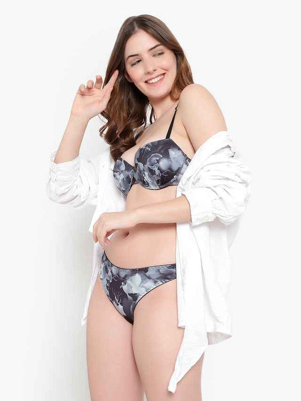 Printed Heavily Padded Lingerie Set