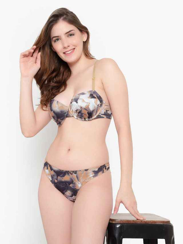 Printed Heavily Padded Lingerie Set