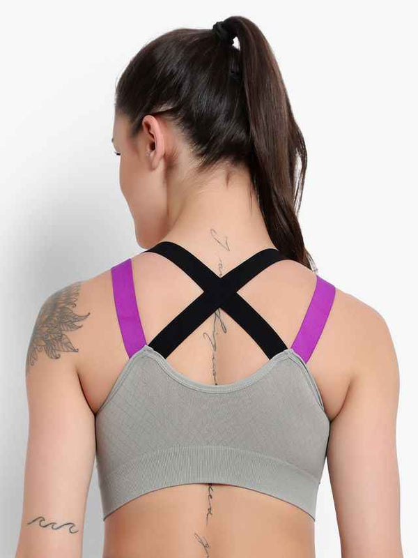 Grey Solid Non-Wired Lightly Padded Sports Bra