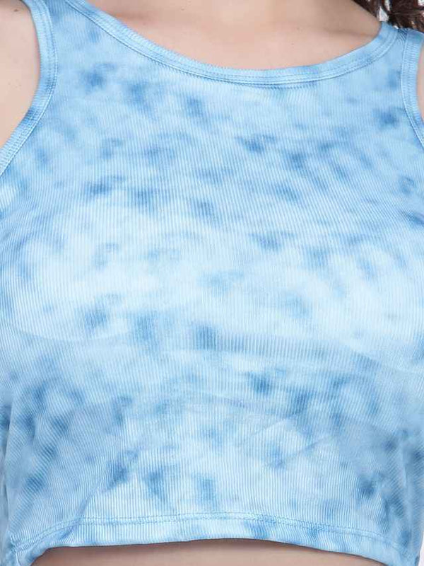 Tie and Dye Printed Round Neck Crop Top