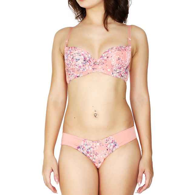 Women Peach-Colored Printed Lingerie Set