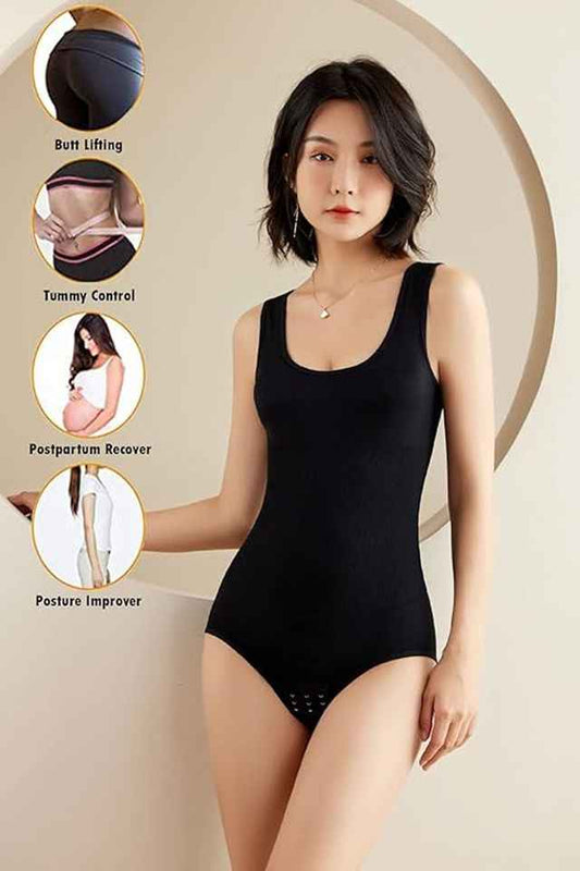 Women Black Cotton Lycra Full Body Tummy Tucker Shaper Shapewear