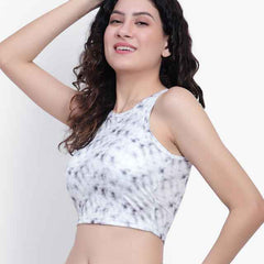 Abstract Printed Round Neck Fitted Opaque Crop Top