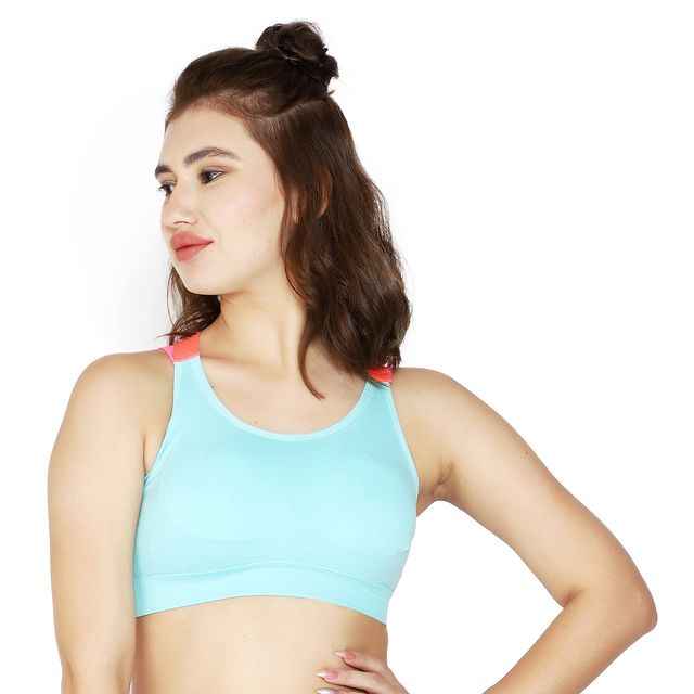 Sky Blue Solid Non-Wired Lightly Padded Sports Bra