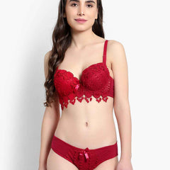 Lace-Designed Heavily-Padded Lingerie Set