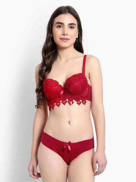 Lace-Designed Heavily-Padded Lingerie Set