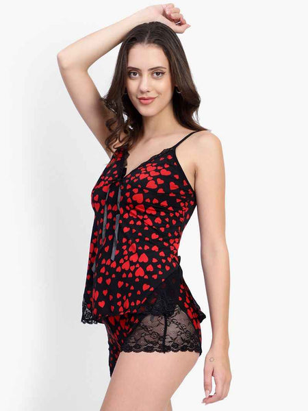 Heart print Net Night Wear Sets