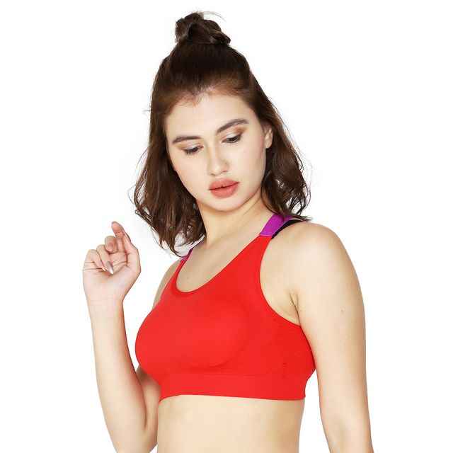 Red Solid Non-Wired Lightly Padded Sports Bra