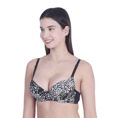 Women Black & White Floral Underwired Lightly Padded Pushup T-Shirt Bra