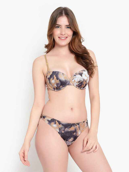 Printed Heavily Padded Lingerie Set