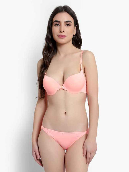 Women Peach Solid Perfect Front Closure Lingerie