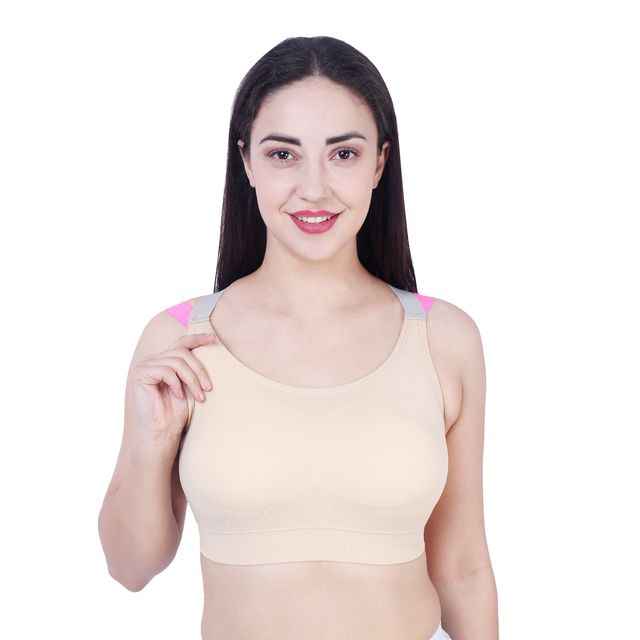 Beige Solid Non-Wired Lightly Padded Sports Bra