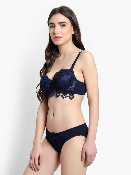 Lace-Designed Heavily-Padded Lingerie Set