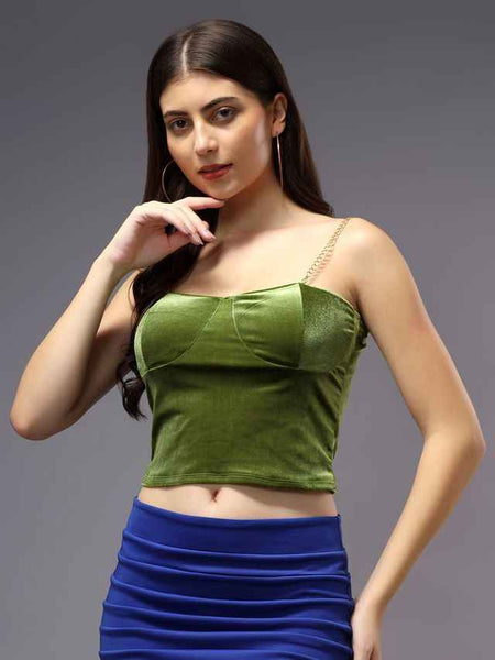 Sweetheart Neck Shoulder Straps Velvet Crop Top
