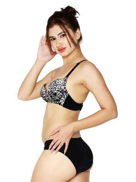 Women Black Printed Lingerie Set