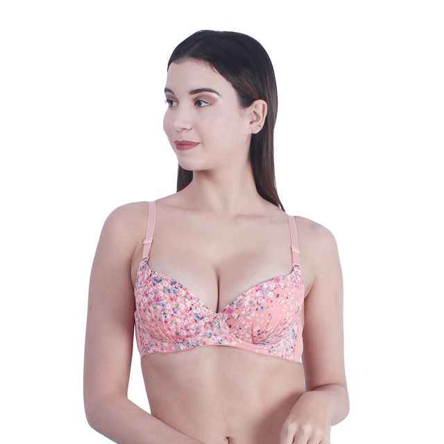 Women Peach & White Floral Underwired Lightly Padded Pushup T-Shirt Bra