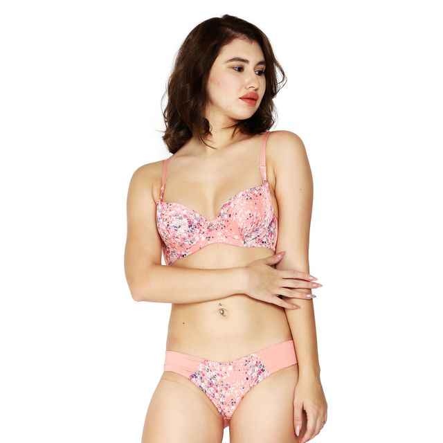 Women Peach-Colored Printed Lingerie Set