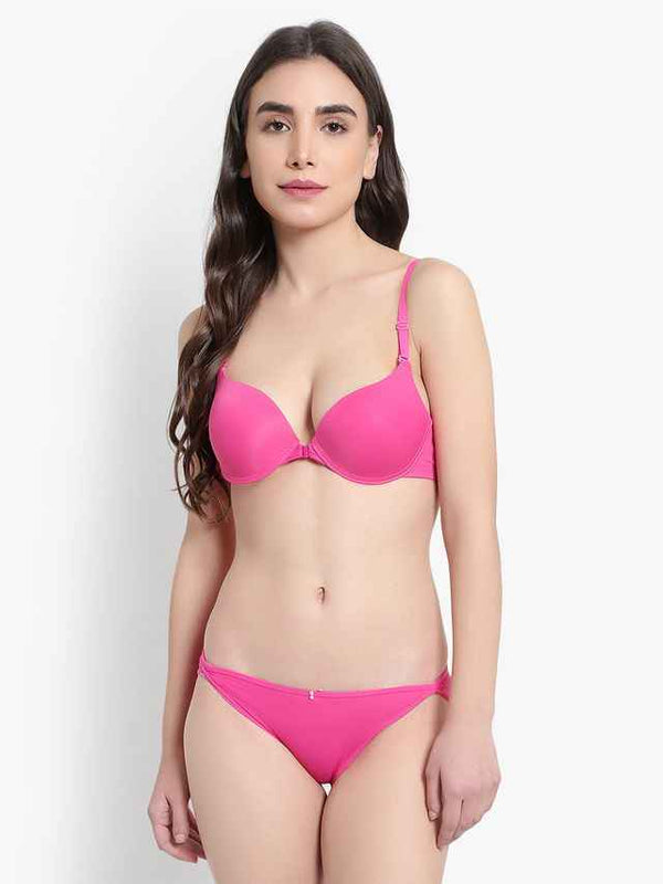 Women Pink Solid Perfect Front Closure Lingerie Set