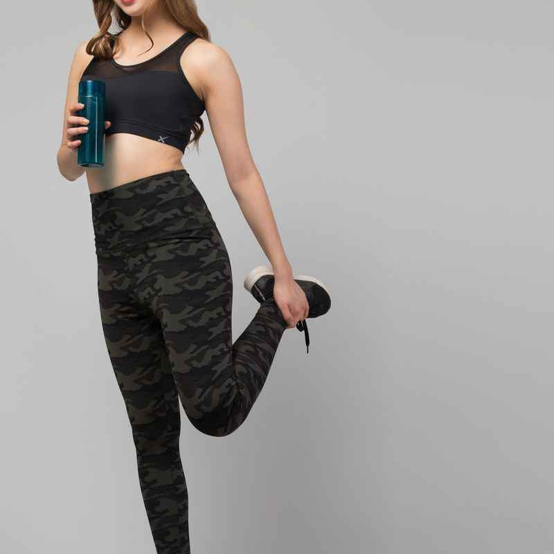 Women Black Neon Green Printed Tights