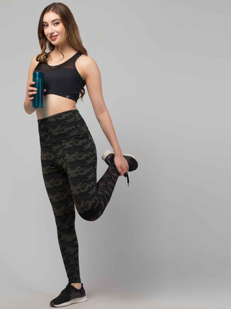 Women Black Neon Green Printed Tights