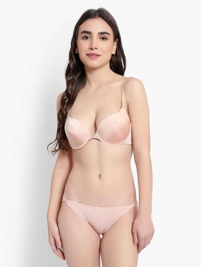 Women Beige Solid Perfect Front Closure Lingerie