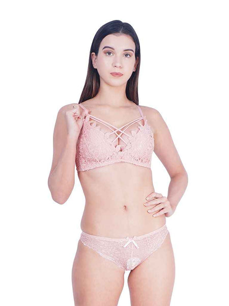 Self-Design Lightly-Padded Low-Rise Lace Lingerie Set