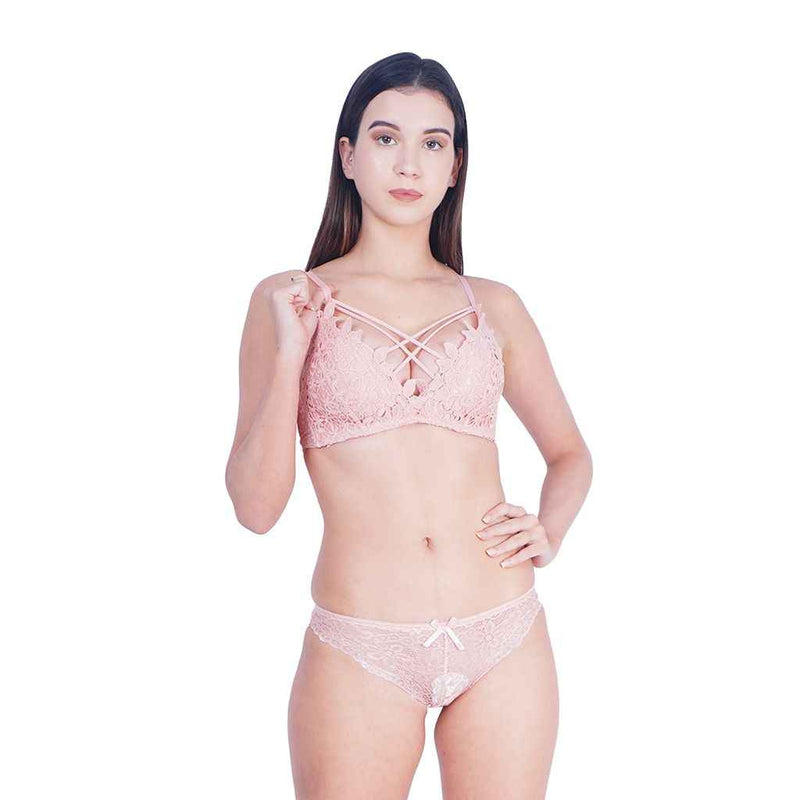 Self-Design Lightly-Padded Low-Rise Lace Lingerie Set
