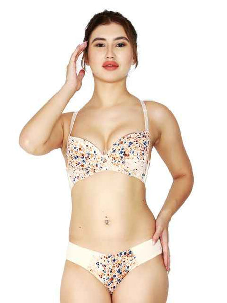 Women Beige Printed Lingerie Set