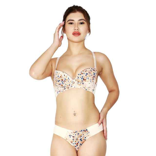 Women Beige Printed Lingerie Set