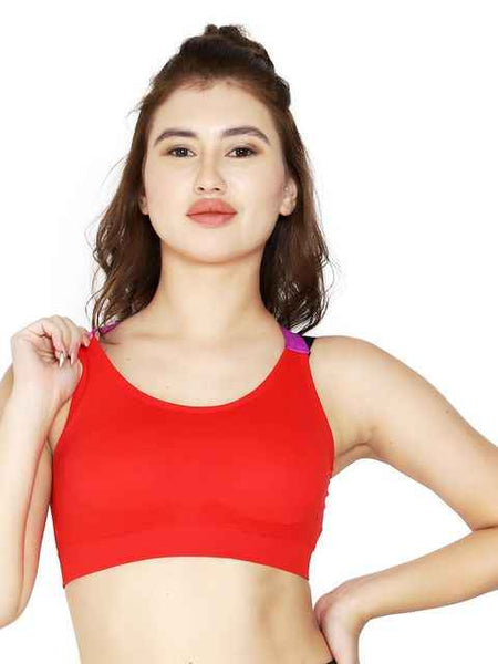 Red Solid Non-Wired Lightly Padded Sports Bra