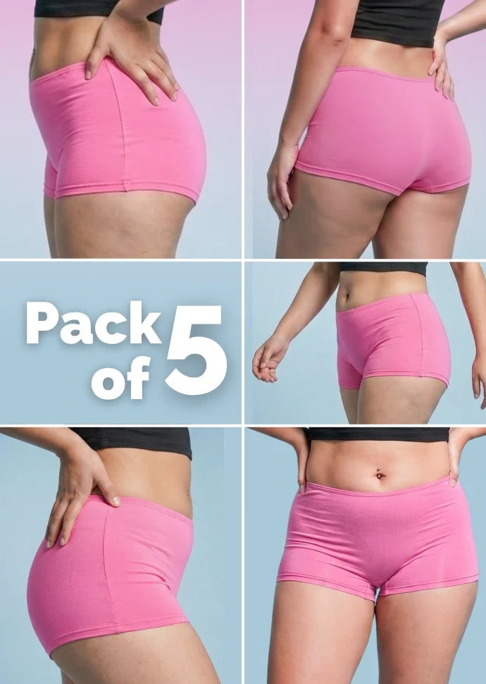 5 Pack - Pink Absorbent Boyshorts