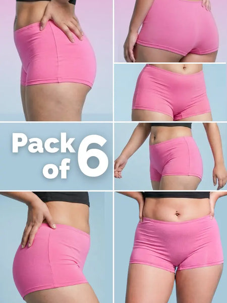 6 Pack - Pink Absorbent Boyshorts