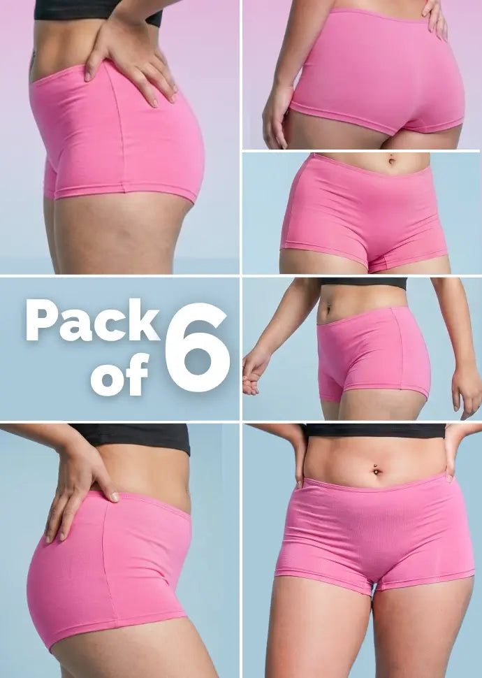 6 Pack - Pink Absorbent Boyshorts