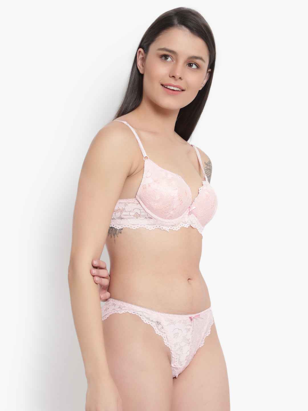 Women's Elegant Lace Love Double Padded Underwired Push up Bra Panty Bridal Set