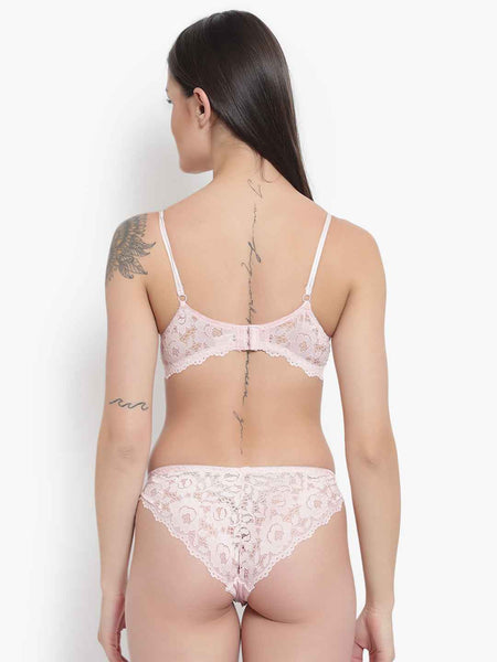 Women's Elegant Lace Love Double Padded Underwired Push up Bra Panty Bridal Set