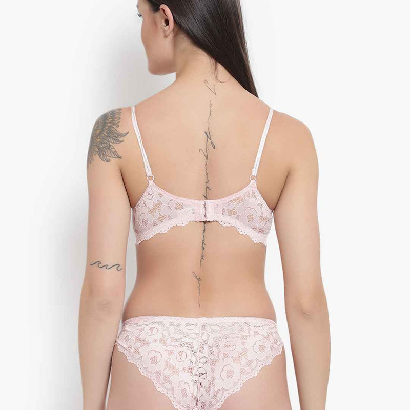 Women's Elegant Lace Love Double Padded Underwired Push up Bra Panty Bridal Set