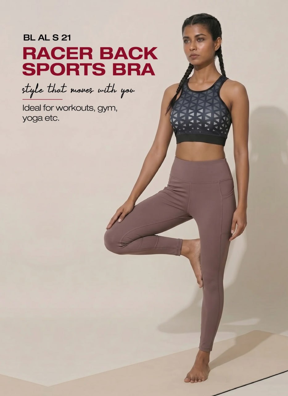 Blosoom High Coverage Racerback Sports Bra with Laser Print Front Panel, Sweat-Wicking Fabric, Wide Support Band & Bounce-Control Comfort for Active and Daily Wear_BL AL S 22
