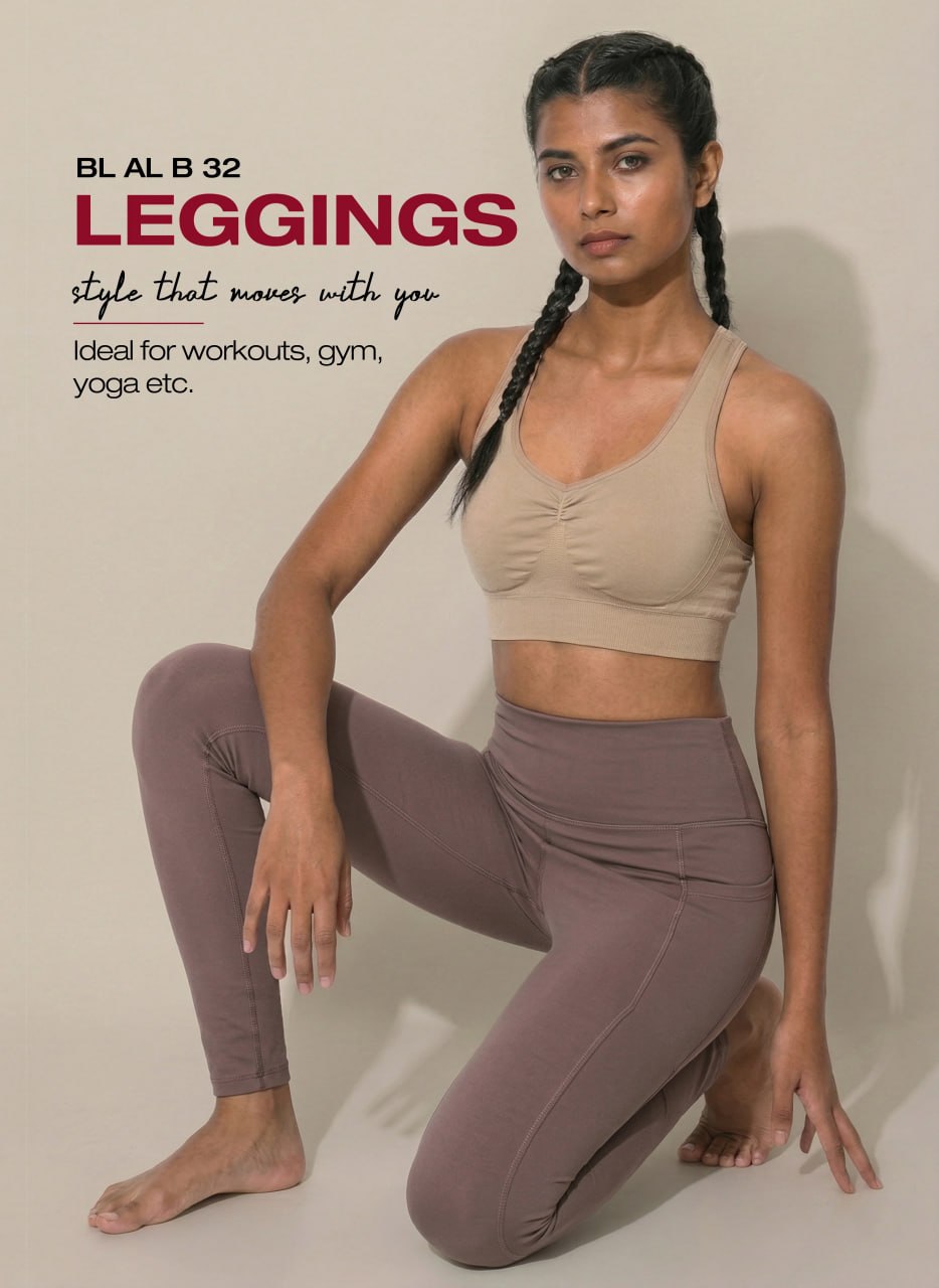 Blosoom High-Waist Activewear Leggings with 4-Way Stretch Fabric, Side Utility Pocket, Moisture-Wicking Comfort, Flatlock Seams & Slim Tapered Fit for Yoga, Gym and Everyday Wear_BL AL B 32