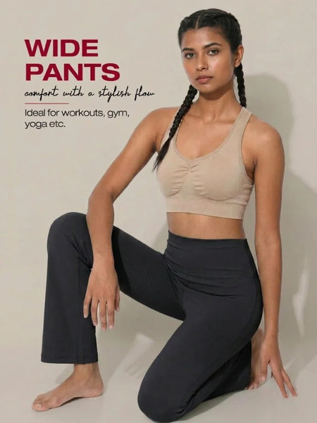 Blossom High-Waist Wide Leg Athleisure Pants with 4-Way Stretch Fabric, Relaxed Fit, Broad Waistband, Breathable Comfort & Elegant Fluid Drape for Everyday Wear_BL AL B 33