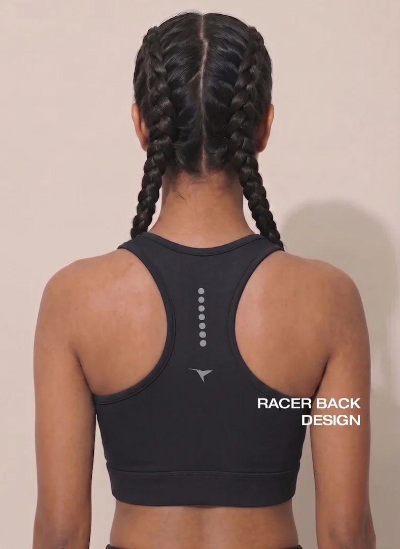 Blosoom High Coverage Racerback Sports Bra with Laser Print Front Panel, Sweat-Wicking Fabric, Wide Support Band & Bounce-Control Comfort for Active and Daily Wear_BL AL S 22