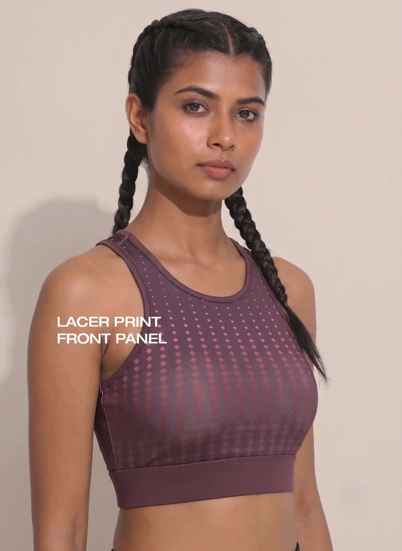 Blosoom High Coverage Racerback Sports Bra with Laser Print Front Panel, Sweat-Wicking Fabric, Wide Support Band & Bounce-Control Comfort for Active and Daily Wear_BL AL S 22